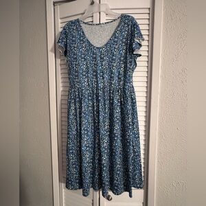 Source Unknown Blue Floral Midi Dress